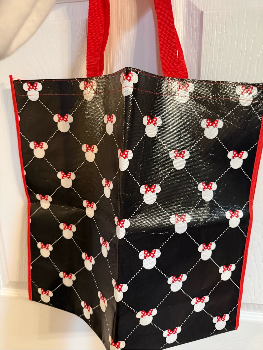 Black Minnie Mouse Pattern Tote Bag with Red Handles